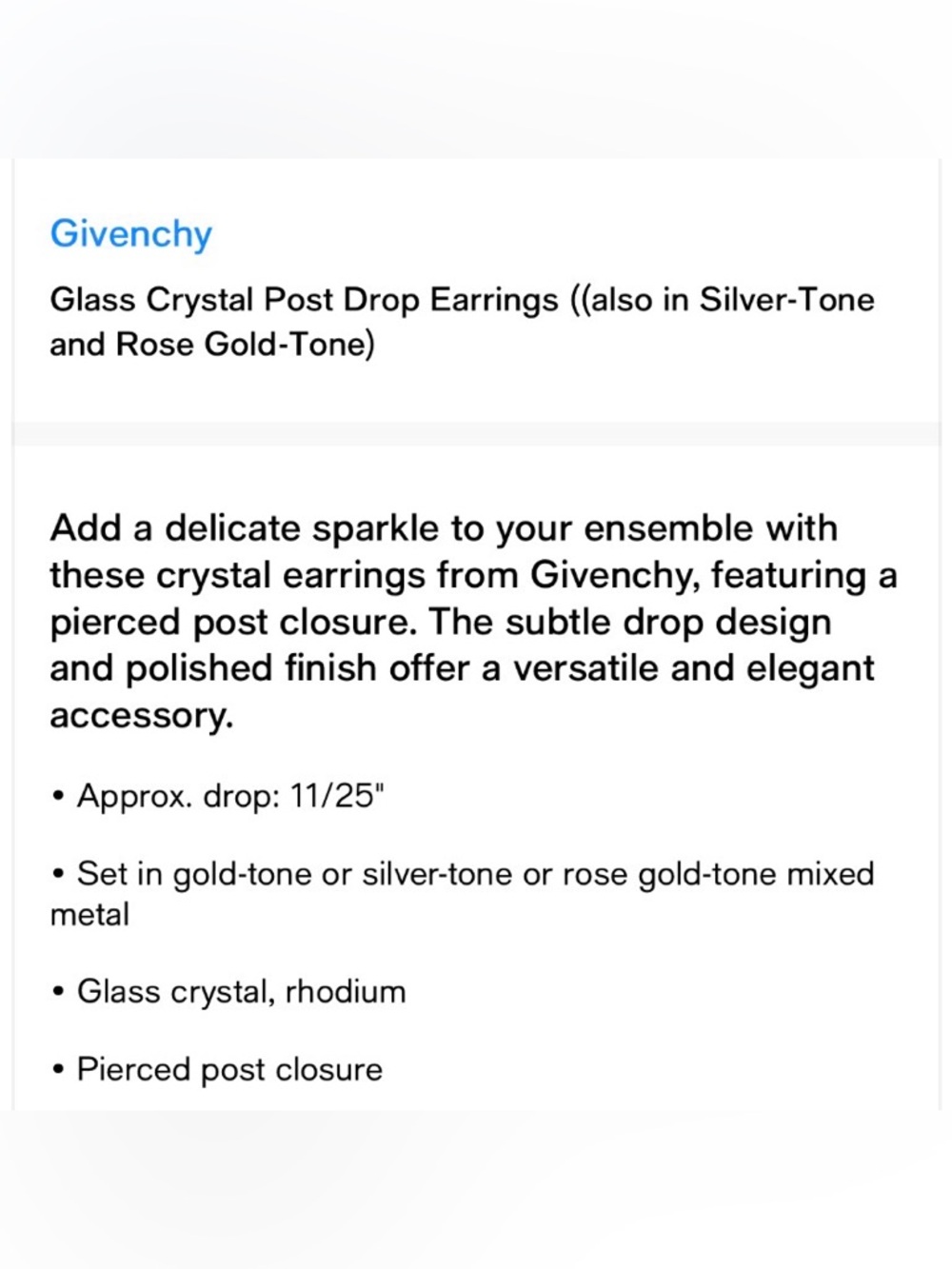 NWT! Givenchy Gold-Tone Glass Crystal Post Drop Earrings - Picture 7 of 7